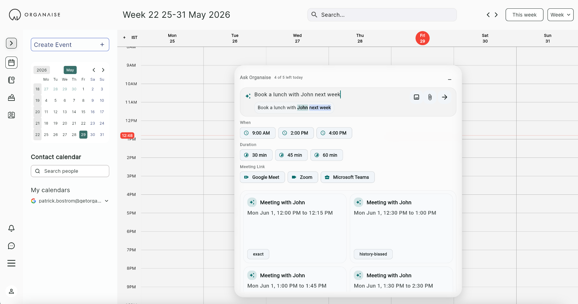 Ask OrganAI conversational scheduling preview