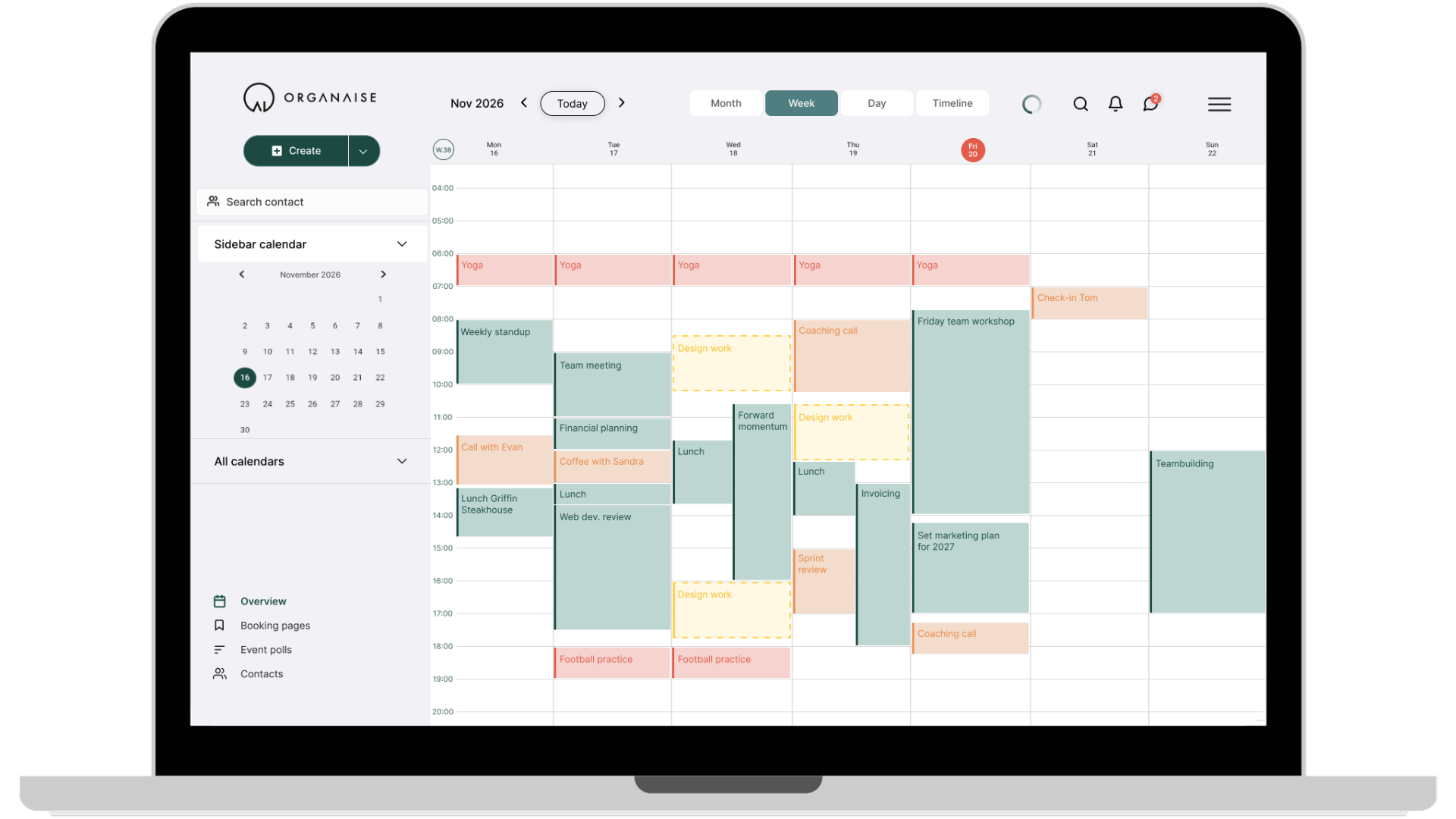 OrganAise unified calendar interface displayed on a laptop