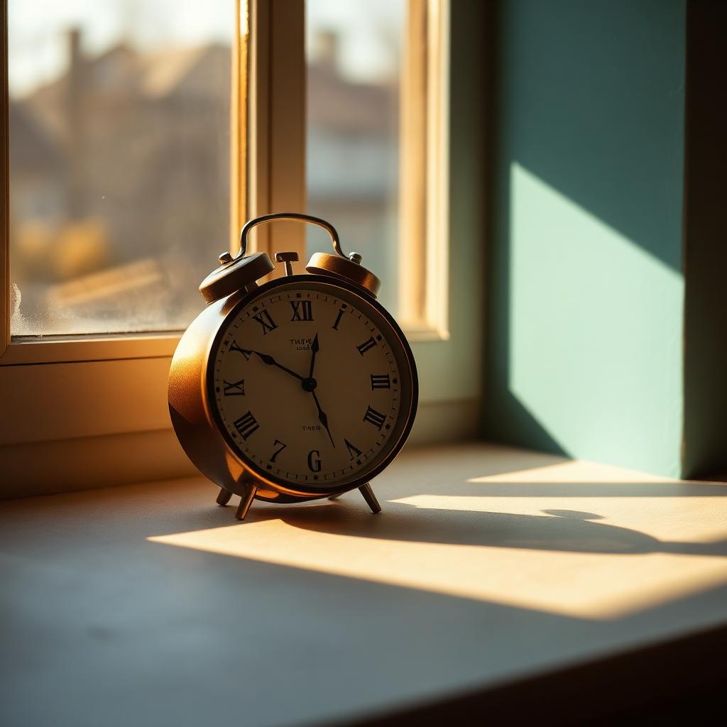 Soft golden window light on a quiet timepiece